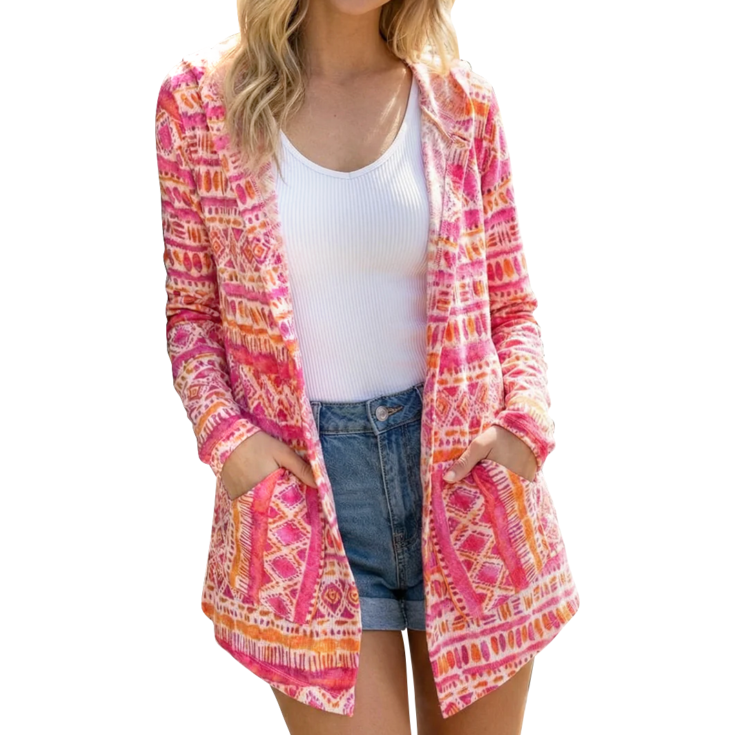 Women's Printed Thermal Hooded Cardigan
